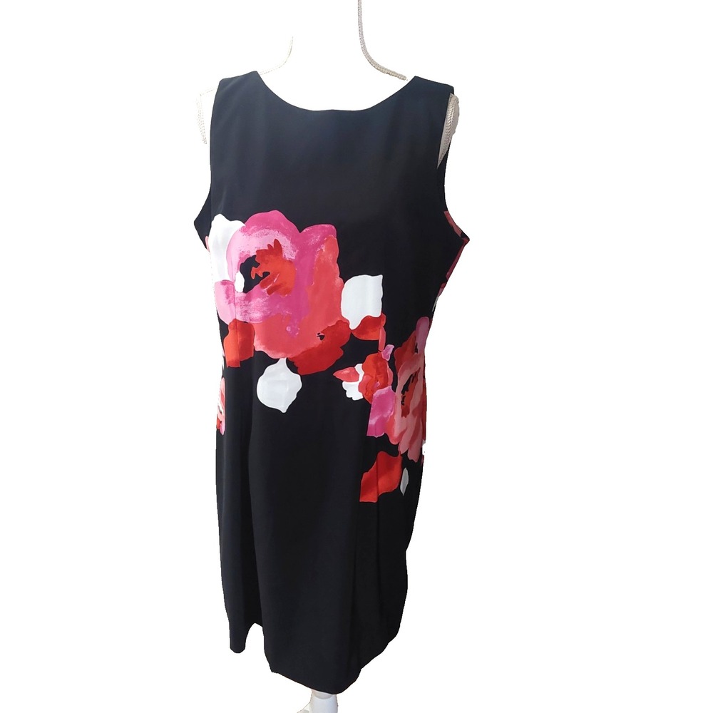 AB Studio Dress Womens 16 Black Pink Floral Sleeveless Sheath Cocktail Party NEW
